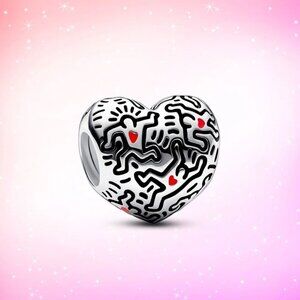 Keith Haring Sterling Silver "Heartful" Charm. By Pandora